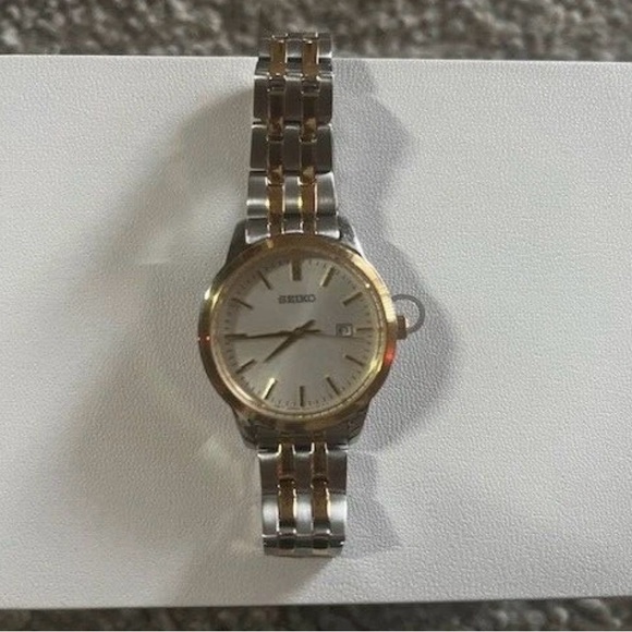 Seiko Essentials Womens Two Tone Stainless Steel White Watch MSRP $225 main image 3